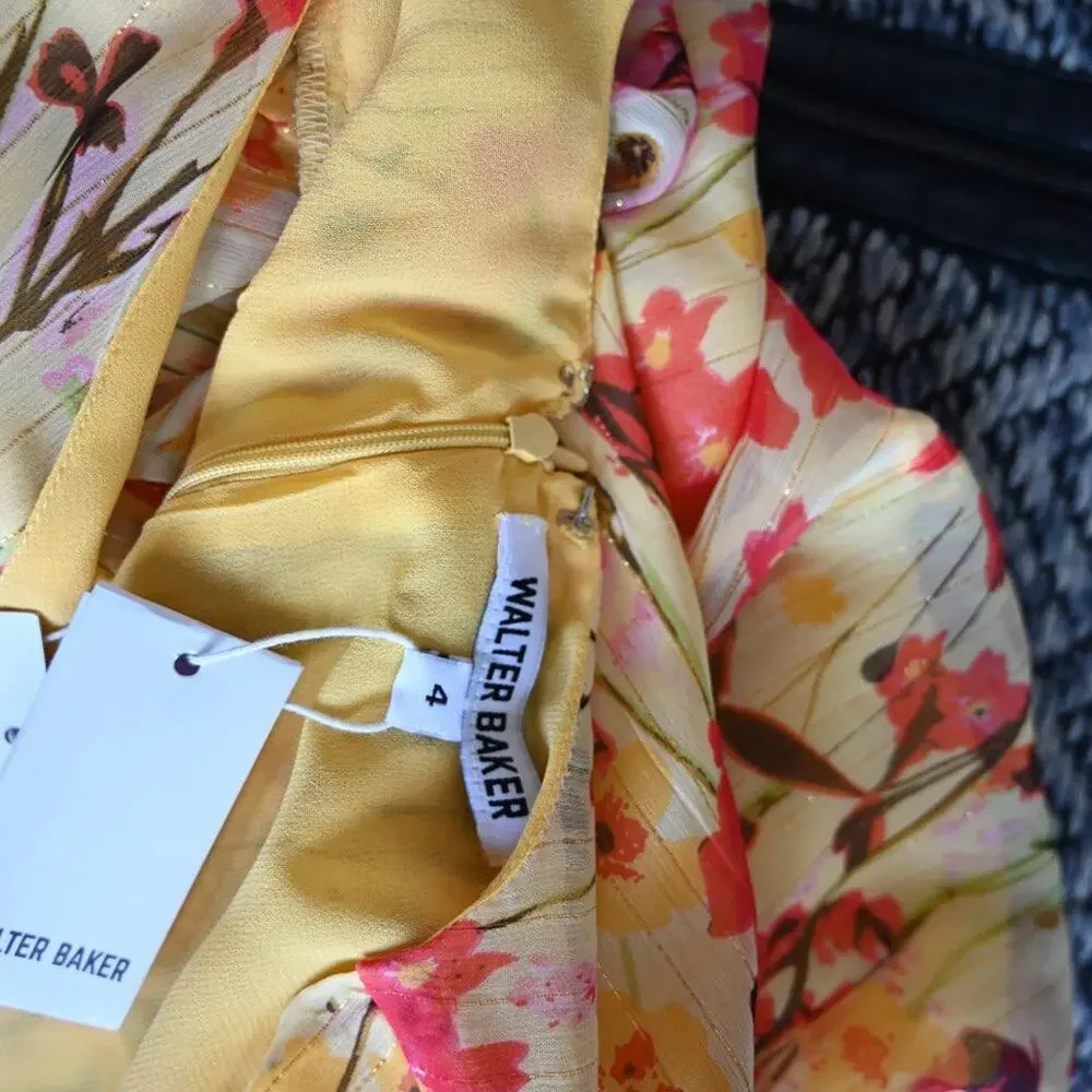 Walter Baker Size 4 NWT Floral Yellow Tulip Adriana Dress | Size 4 - Picture 9 of 11